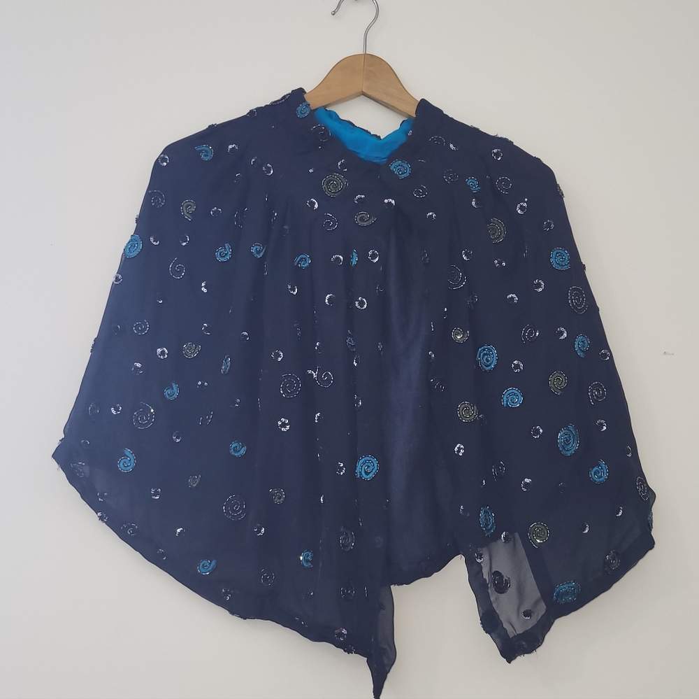 Navy Blue Sequin Cape Handmade